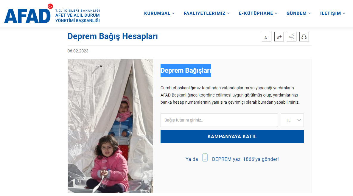 Deprem Bölgeleri İçin Düzenlenen Nakdi Yardım Kampanyalarına Desteklerinizi Bekliyoruz