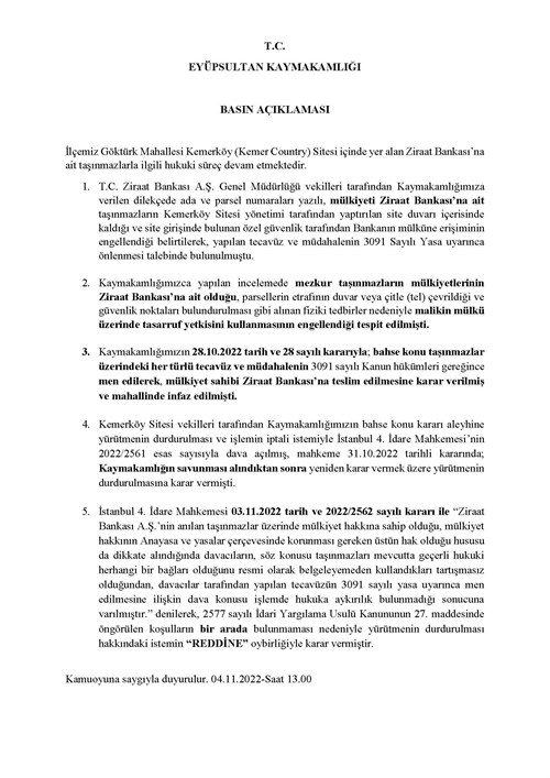 İlçemiz Kemerköy Sitesi Hakkında Kamuoyunda Yer Alan Hususlarla İlgili Basın Açıklaması - 04.11.2022
